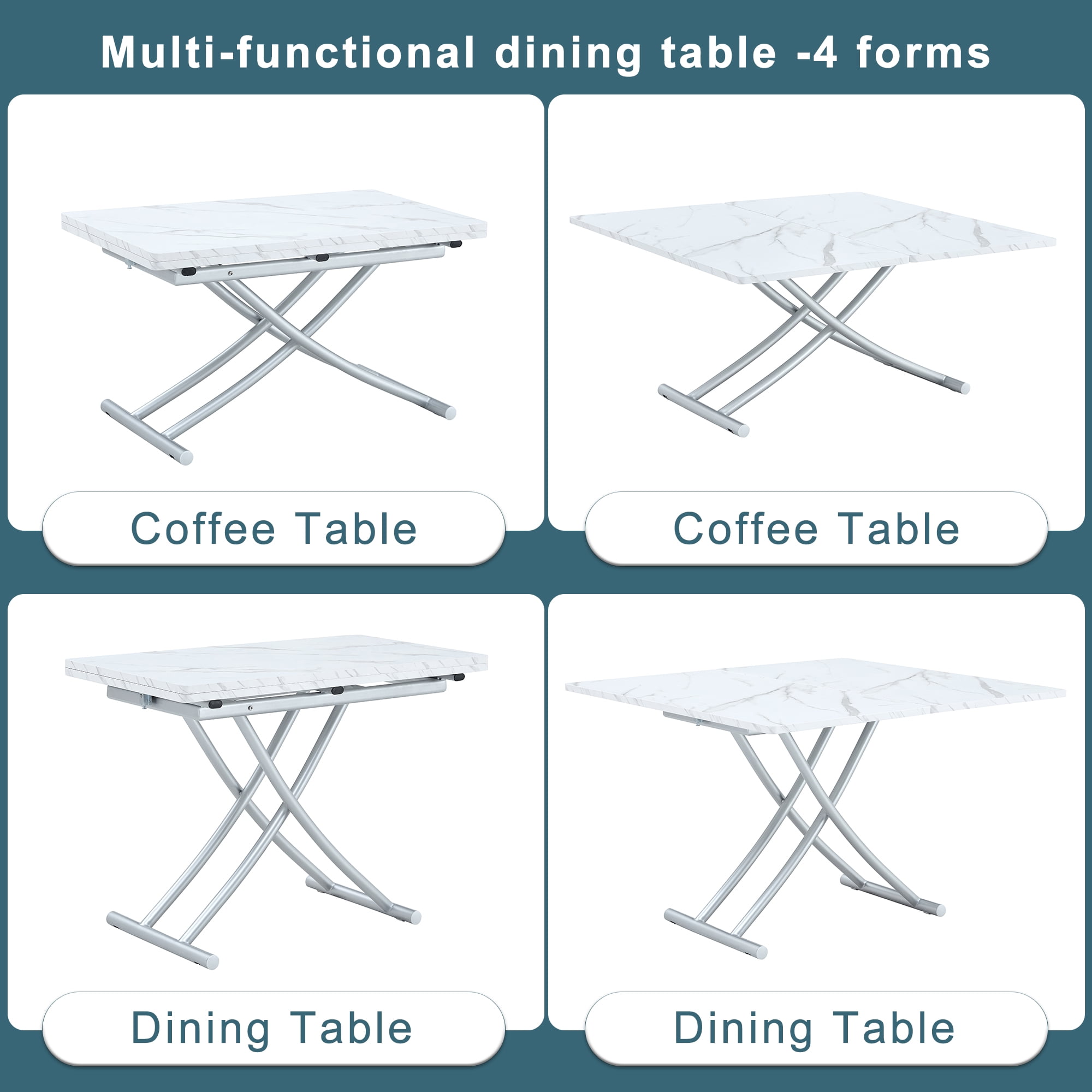 Multifunctional Lift Table With 0.8 Inch Thick Mdf Desktop And Silver Metal Legs, Can Be Used As A Dressing Table, Coffee Table, Dining Table, And Office Table.W1151126194