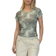 Juniors' madden girl Double-Layer Mesh Tee Color: Sage Combo Size: X SMALL