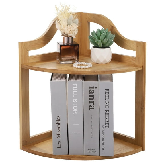 2-Tier Corner Shelf, Wooden Desk Bookshelf, Compact Corner Storage Organizer, Space-saving Desktop Shelf, Ideal for Books, Plants, and Small Decorations, Easy Installation for Small Space