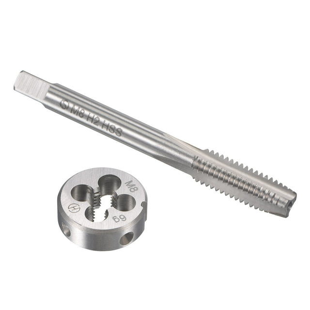 Unique Bargains Ensemble de Robinetterie Métrique et de Matrice, Filetage de Machine, Robinet à Vis avec Matrice Ronde M8 x 1,25 mm