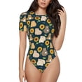 thumbnail image 1 of Fotbe Bear Sunflower Body de Mujer con Cuello Redondo y Mangas Cortas, Sin Mangas Ajustado, Suave, Cómodo y Básico-Small, 1 of 7