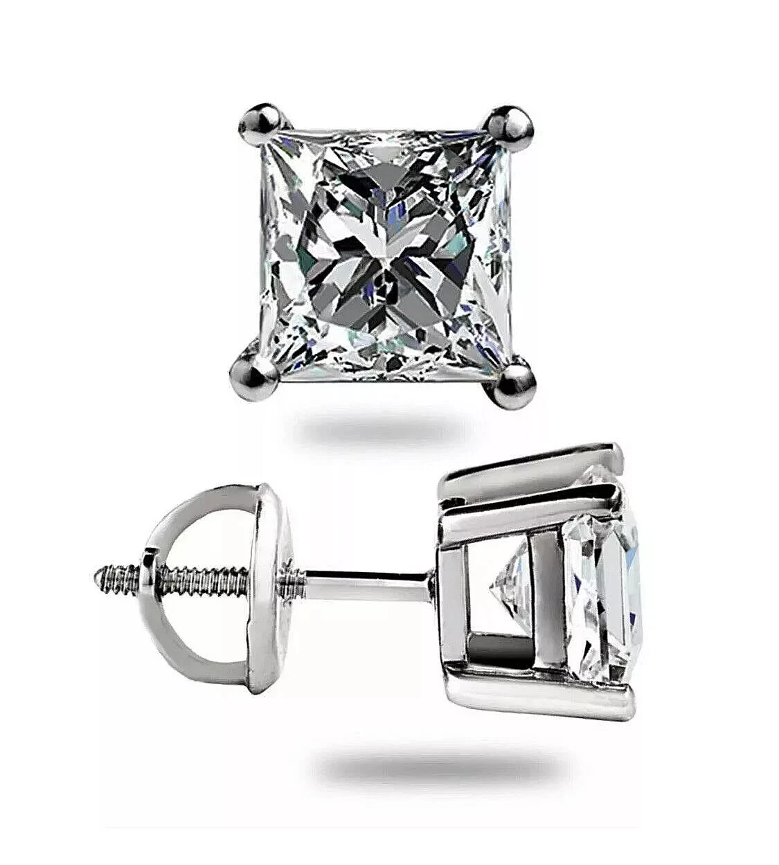 7mm Princess Cut Lab Created Diamond Screw Back Earrings in 14k White Gold Plated
