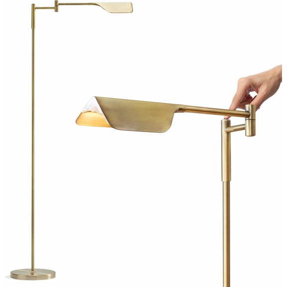 Leaf Pharmacy LED Reading Lamp, Dimmable Floor Lamp with Easy Rotation over Chair or Desk for Living Rooms & Offices, Adjustable Standing Tall Lamp, For Sewing & Crafts, Antique Brass (Gold