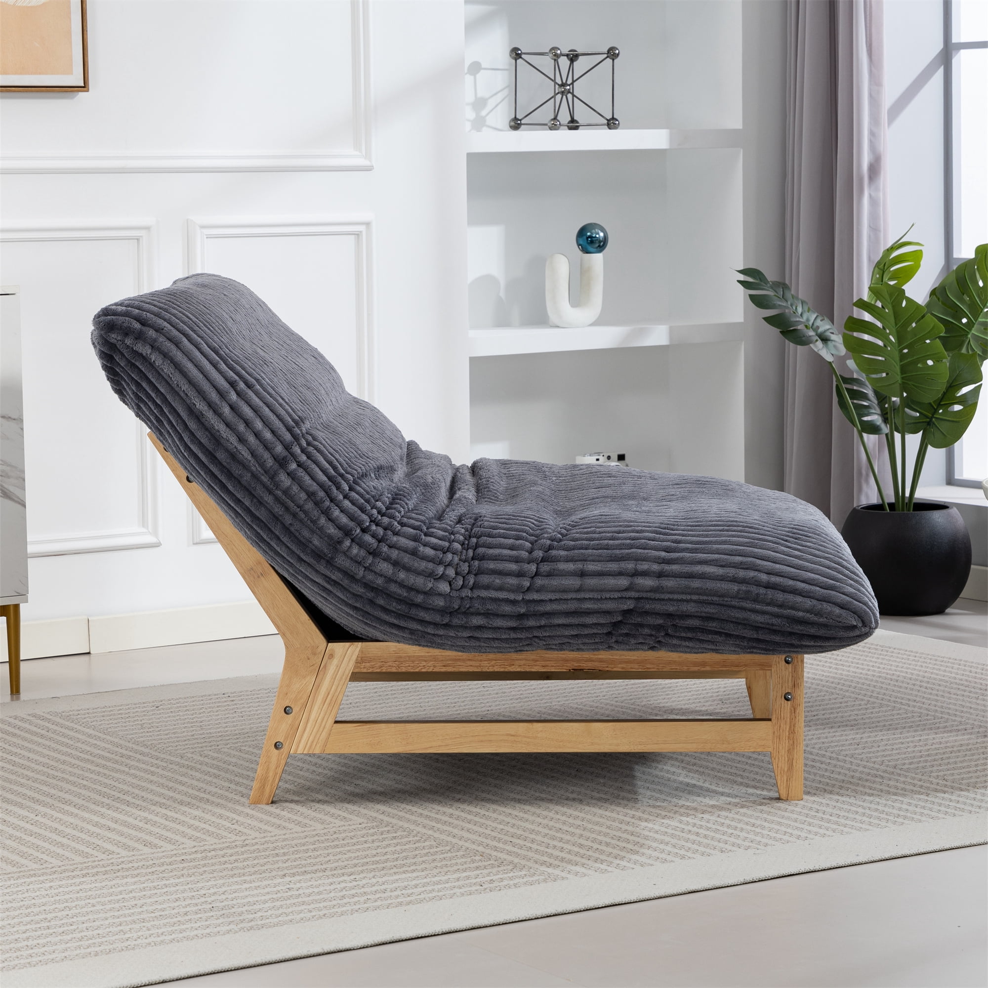 Aukfa Oversized Chaise Lounge Indoor Chair for Living Room Bedroom, Wood Frame, Corduroy, Gray