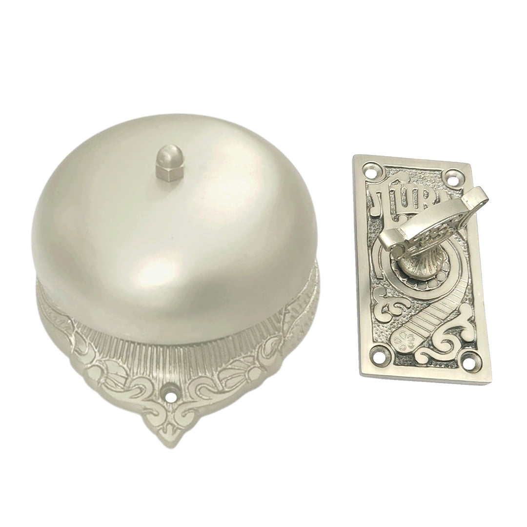 Shristy Hardware "Elohim" Brass Manual Old Fashioned Door Bell – Vintage Twist Bell with Key Plate – Mechanical Doorbell for Home – PT-1 (Pack of 1 Satin Nickel Finish)