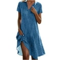 thumbnail image 2 of HVOBTTY Womens Comfy Daily A Line Dresses, Summer Dresses for Women, Womens Casual Polka Print V Neck Short Sleeve Knee Length Beach Vacation Midi Dresses Blue, XXL, 2 of 4