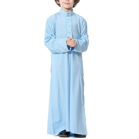 Muslim Boy's Costume Kids Kaftan Thobe Long Sleeve Robe