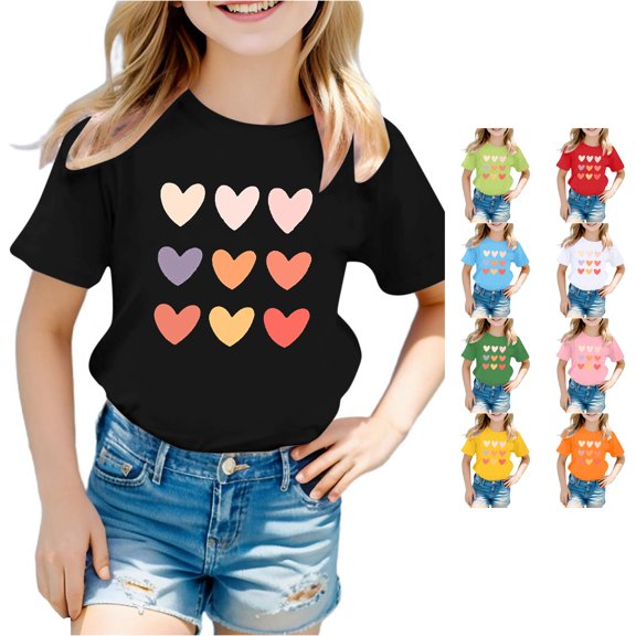 Toddler Girls Short Sleeve Tee Shirts Cute Graphic Print Round Neck Summer Casual T Shirt Size 3-4T ,Black