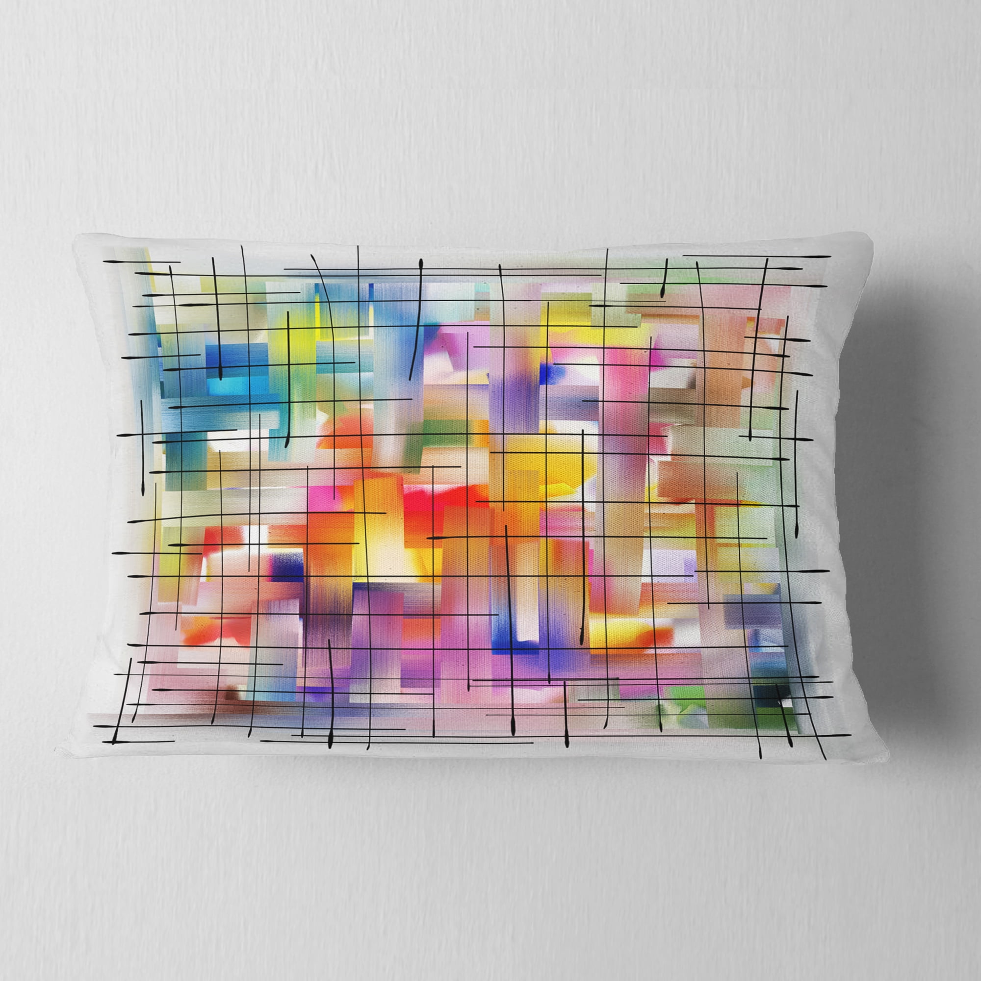 Designart Colorful Stain Design with Grid - Abstract Throw Pillow - 12x20