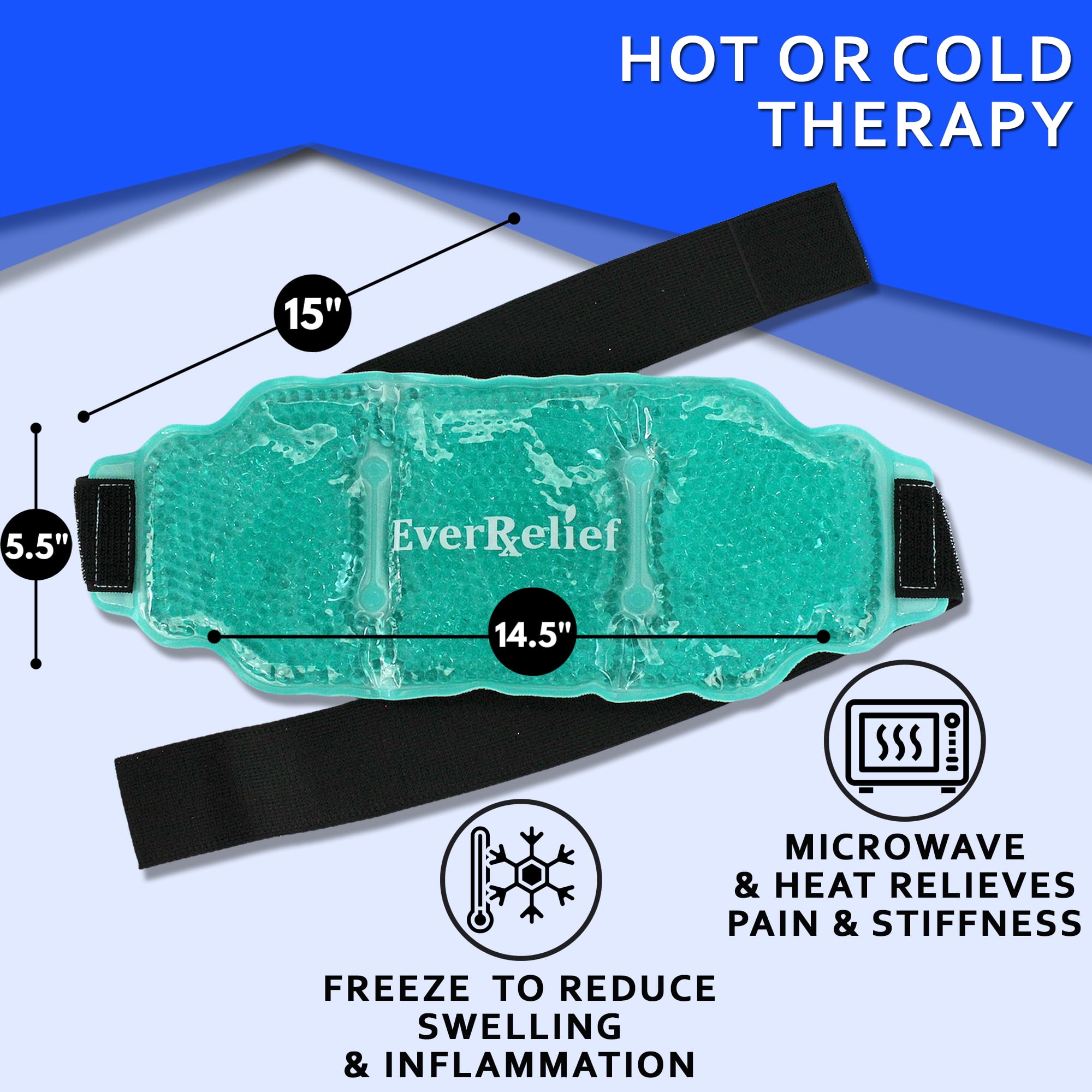 EverRelief Hot or Cold Gel Bead Therapy Wrap for Back Pain Relief (Large)