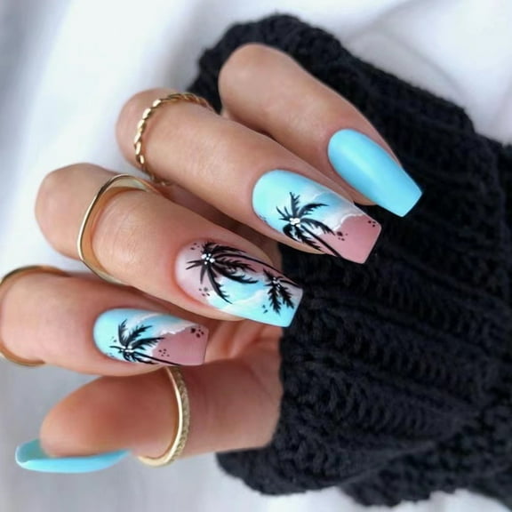 24 Pcs Long on Nails Glossy Full Covers False Nails Gradient Press On Nails Manicures Supplies for Woman