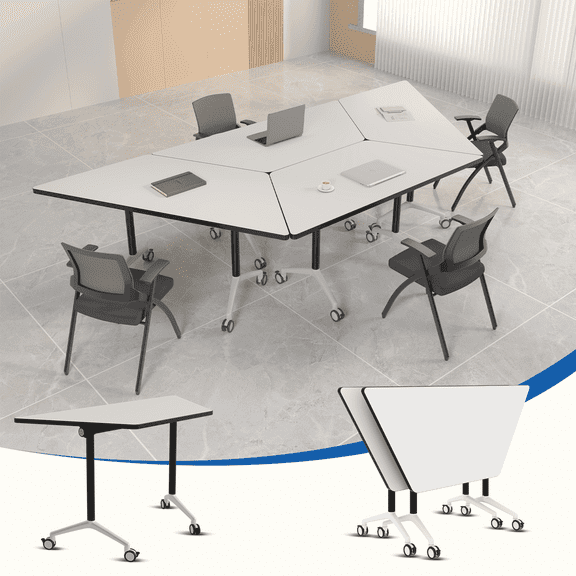 2Pack Conference Table,White 47.2in Folding Conference Table,Rolling Flip Top Conference Room Tables for Office