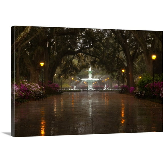 Great BIG Canvas | "Georgia, Savannah, Forsyth Park Fountain with spring azaleas" Canvas Wall Art - 48x32