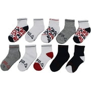 Fila Kids Boys 10-Pack Half Cushion Quarter Socks Stripe Sole - Charcoal Heather, Boys Medium Shoe size 10-4