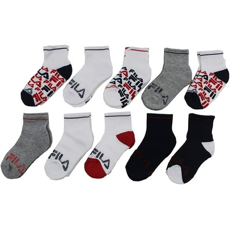 Fila Kids Boys 10-Pack Half Cushion Quarter Socks Stripe Sole - Charcoal Heather, Boys Medium Shoe size 10-4