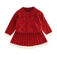 thumbnail image 2 of Cowsor Baby Girls Cute 2 Piece Outfits Button Down Bowknot Cardigan Sweater A-Line Knitted Pleated Mini Skirt Sets, 2 of 7