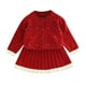 thumbnail image 2 of Cowsor Baby Girls Cute 2 Piece Outfits Button Down Bowknot Cardigan Sweater A-Line Knitted Pleated Mini Skirt Sets, 2 of 7