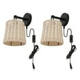 thumbnail image 5 of SAFAVIEH Ciaran Tungsten Black Metal Wall Sconce with Light Brown Rattan Shade, Set of 2, 5 of 8