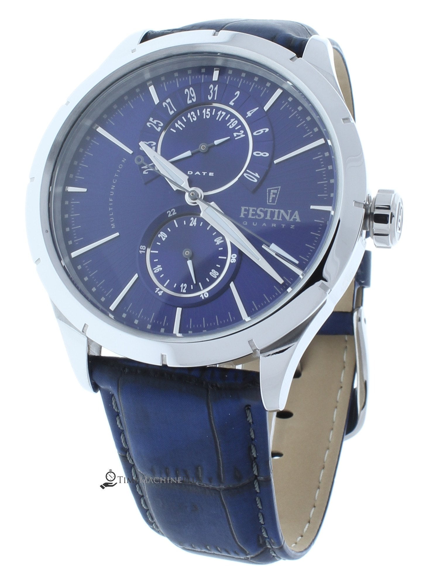 Festina F16573/7 Men\'s Retro Blue Display Subdial Strap Watch 24-Hour Blue Leather Dial