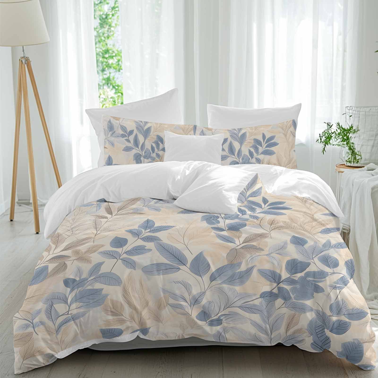 Blue Yellow Botanical Bedding 3 Piece Duvet Cover Set Twin Size, Vintage Spring Summer Soft Microfiber Comforter Cover with Zipper Closure & Pillowcases, Wrinkle & FadeResistant Quilt Cover