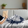 thumbnail image 3 of Northwoods Soft Flannel Fleece Blanket, Antique Compass in the Night Forest Tattoo Art in Boho Style Travel, Cozy Plush for Indoor and Outdoor Use, 50" x 60", Dark Blue and Coconut, by Ambesonne, 3 of 5