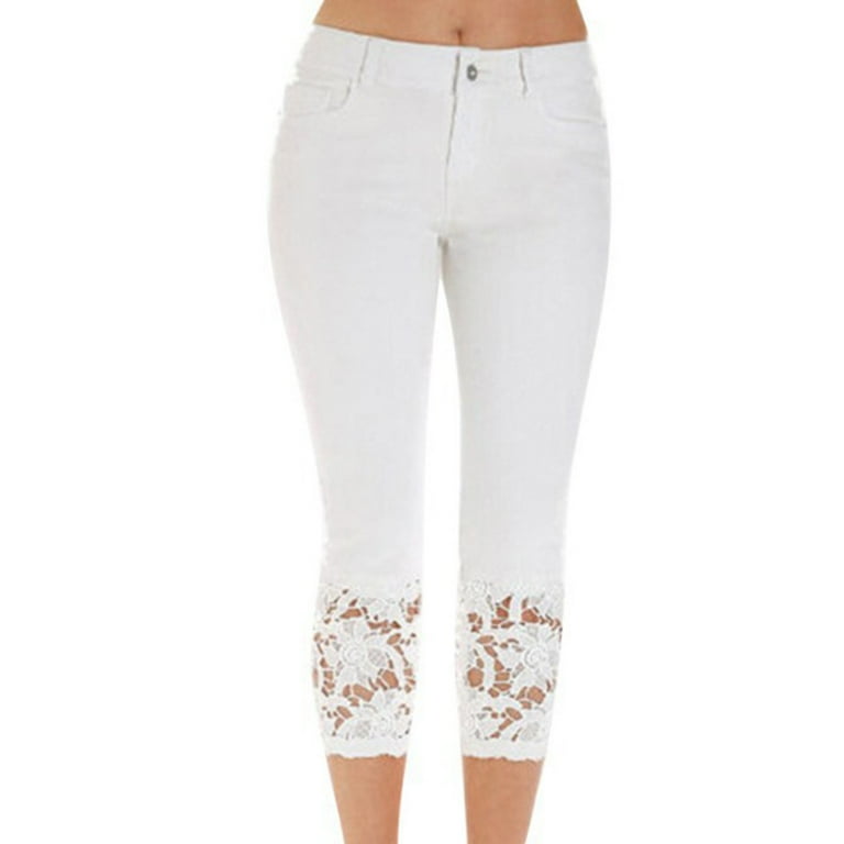 Efsteb Womens Skinny Jeans Casual Slim Tight Lace Thin Stretch