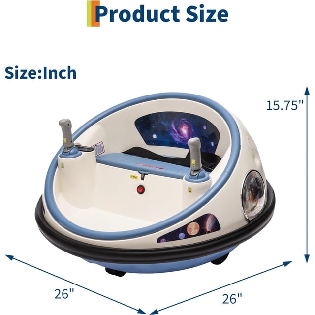 OUYAWEI Auto Tamponneuse Électrique 12V Rotation 360° Lumières DEL Musique Télécommande Pare-Chocs Souple Blanc