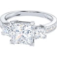 thumbnail image 2 of Modernist Simulated Diamond Ring 14K White Gold Ring Three Diamond Engagement Ring 2 CT Princess Cut CZ Ring, 2 of 2