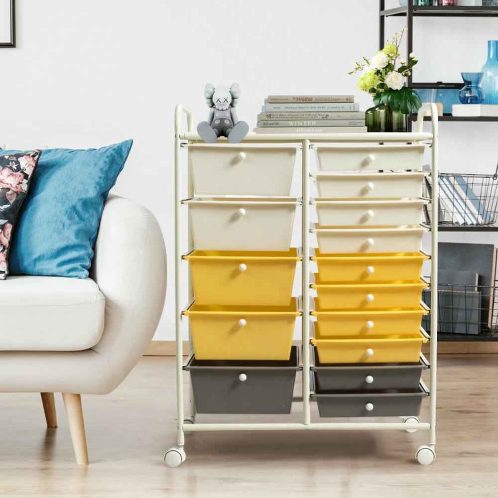 Canddidliike 15-Drawer Storage Rolling Organizer Cart, Craft Organizers and Storage, Multipurpose Organizer Cart for Home, Office, School, Yellow