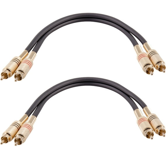 Seismic Audio 2 Pack of 1 Foot 2-RCA Male to 2-RCA Male Audio Patch Cables - Black and Black Black and Black - SAPRCA1-BK-BK