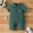 thumbnail image 2 of Glisme Onesies 9-12 Months Crewneck Full Snap Down Front Romper Short Sleeve Solid Color Jumpsuit Casual Daily Wear Green, 2 of 9