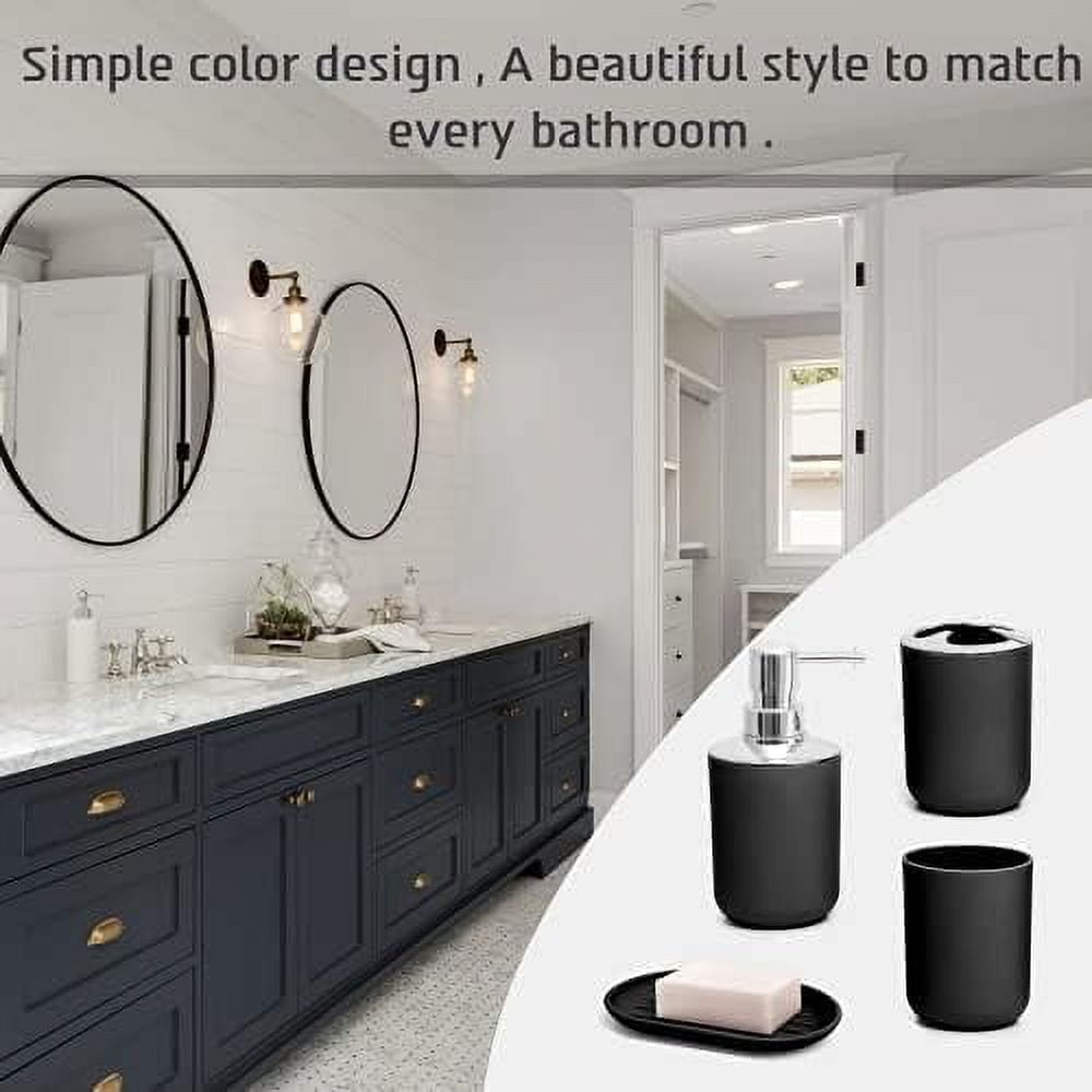 Moss & Stone 6 pcs Bathroom Accessories Set Includes Soap Dispenser, Toothbrush Holder, Toothbrush Cup, Soap Dish, A Complete Decor Black Set
