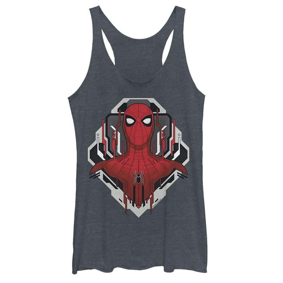 Women's Marvel Spider-Man: Far From Home Tech Emblem  Racerback Tank Top Navy Blue Heather 2X Large