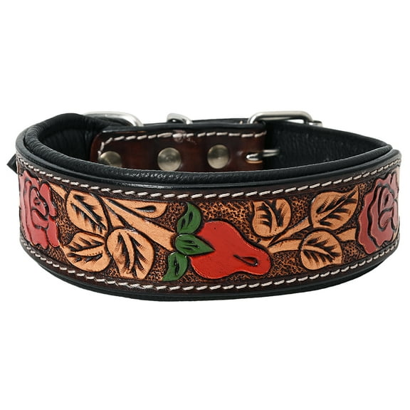 Small Strong Genuine Leather Dog Collar Hand Tooled Hilason