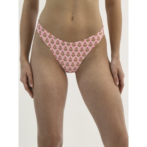No Boundaries Pink Palms High Cut Bikini Swim Bottoms, Women's