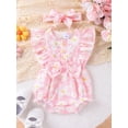thumbnail image 2 of Bagilaanoe Newborn Baby Girl Summer Rompers Floral Print Fly Sleeve Bodysuits + Headband 3M 6M 9M 12M 18M Infant Ruffles One Piece Jumpsuit, 2 of 9