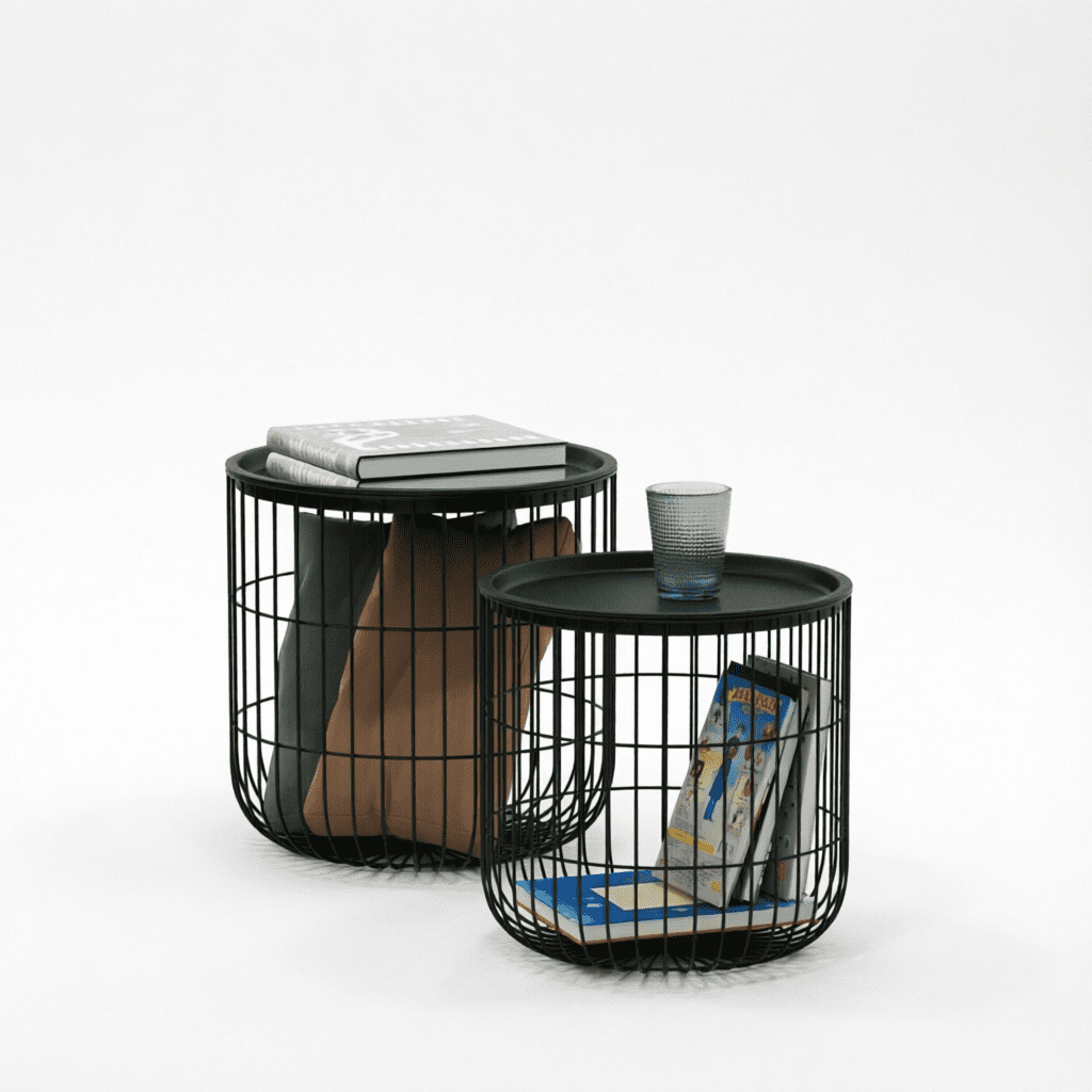 Modern Wire Frame Accent Tables, Round Side Tables with Removable Top, Coffee Table Set