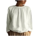 thumbnail image 3 of Women's Summer Short Sleeve Pullover Tops Shirts Blouses Round Neck Loose Fit Wrinkled Texture Solid Color Soft Casual Daily Wear Work Office Vacation Outfits Fashion Essential Gift for Women, 3 of 9