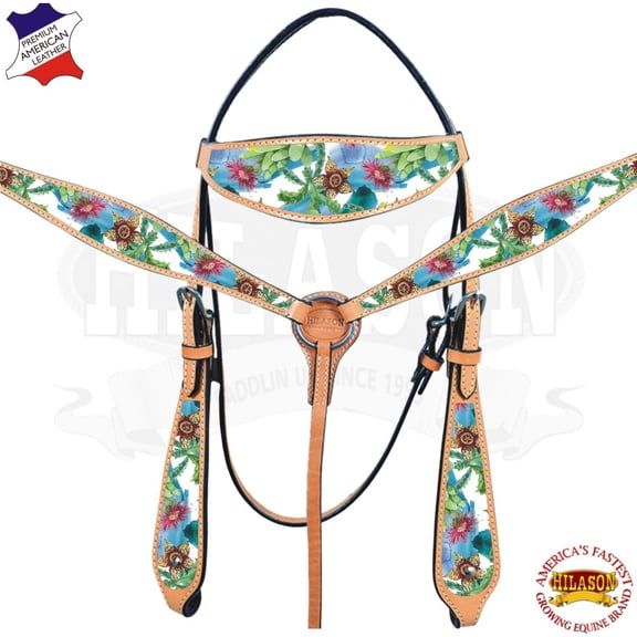 Western Horse Headstall Breast Collar Set American Leather Hilason