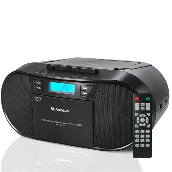 M-Amazup Boombox CD Player Portable, Cassette Player Combo with CD MP3 Bluetooth AUX TF USB FM Radio AC/DC Powered, Boom Box with Remote Control, Hea