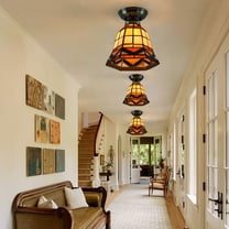 Handmade Tiffany Ceiling Light Fixture with Stained Glass Shade, E26 Socket, 1-Light Pendant Light for Kitchen, Dining Room, and Living Room Decor