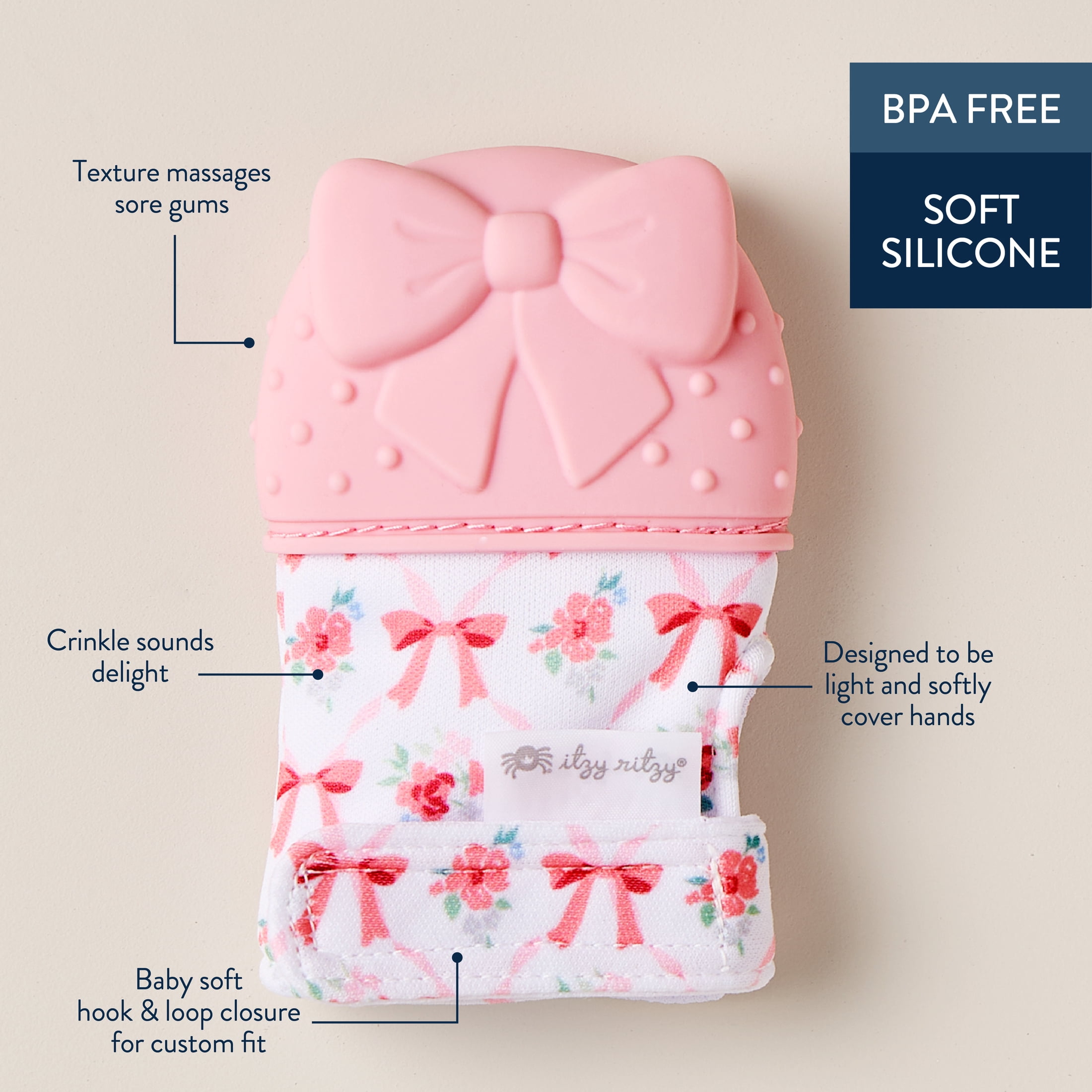Itzy Ritzy Teething Mitt™ Ribbons and Roses 0m+