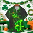 thumbnail image 1 of Ceisia Men's St. Patrick's Day Glowing Shamrock Print Short Sleeve Turndown Collar Stretch Casual Shirt Black L Gifts, 1 of 5