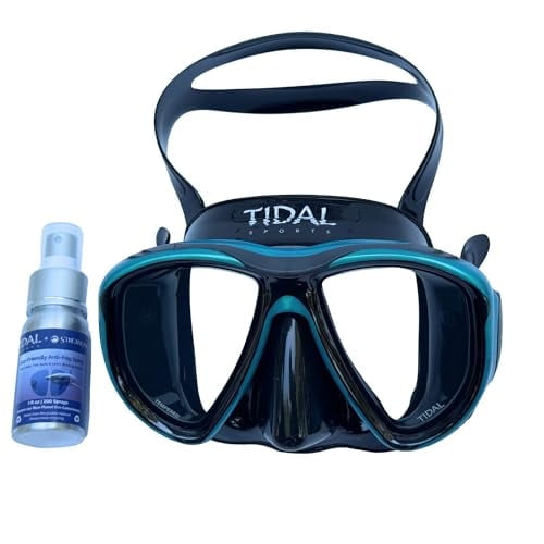 Tidal Mask - Advanced Anti Fog Diving Mask for Scuba Diving, Snorkeling, Free Diving and Swimming. Wide-Angle Tempered Glass Lens. Best Anti-Fog Diving mask for Adults - Teal/Clear Lens.