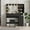 black, variant on Modern White Vanity Stool Set, Farmhouse Makeup Table and Upholstered Stool with Lighted Mirror, Power Outlets, 6 Drawers and a Door Cabinet