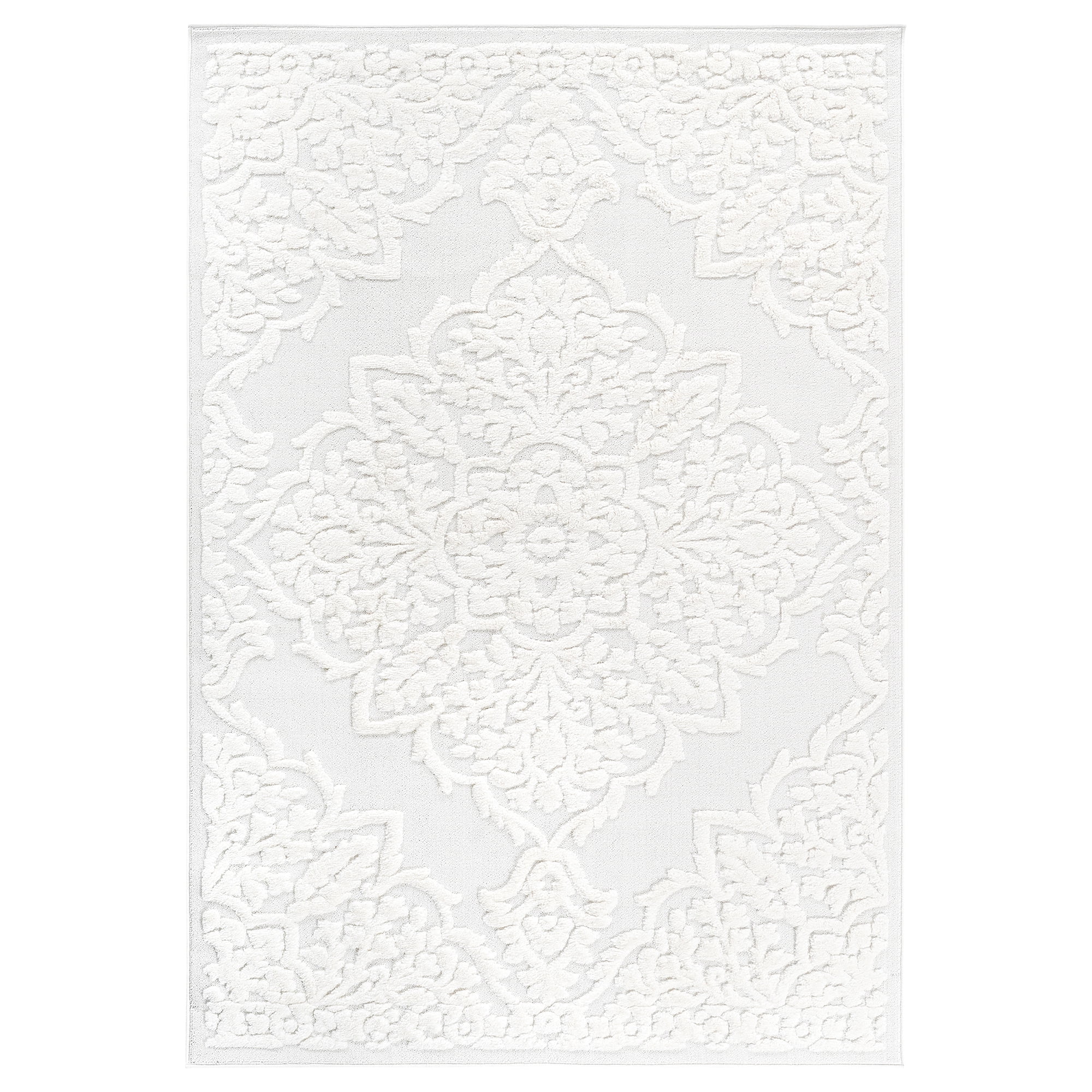 Step Collection High-Low Medallion Cream/Cream Indoor Area Rug, 2'x3', Modern, Contemporary, Geometric, Bohemian, Bedroom, Kitchen, Living Room, Doormat, Non Shedding Carpet