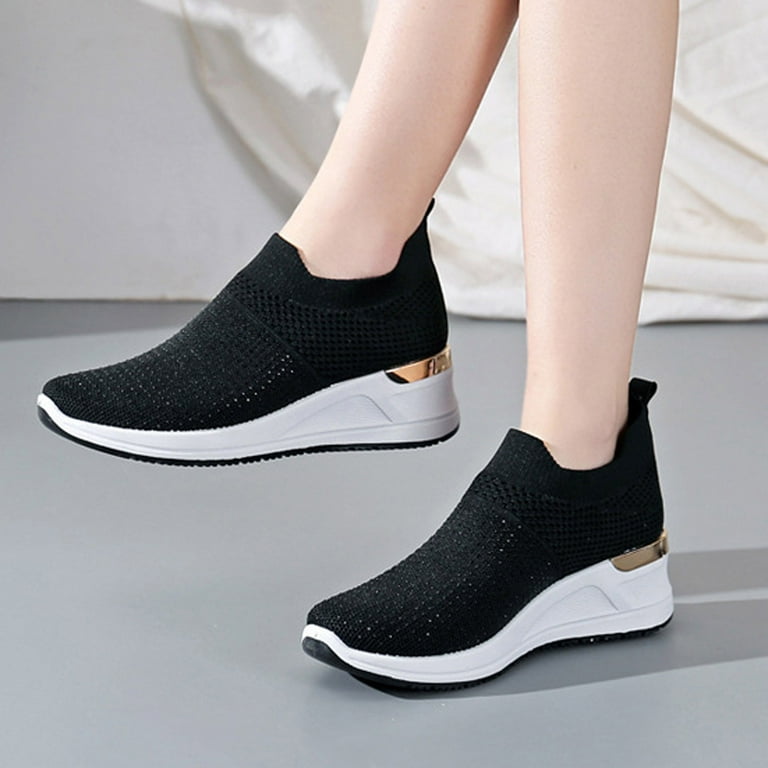 Fesfesfes All Season Teen Girls Shoes Loose Comfy Knitted Shoes Anti Slip Sole Casual Mesh Breathable Women s Sports Mesh Thick Bottom Shoes