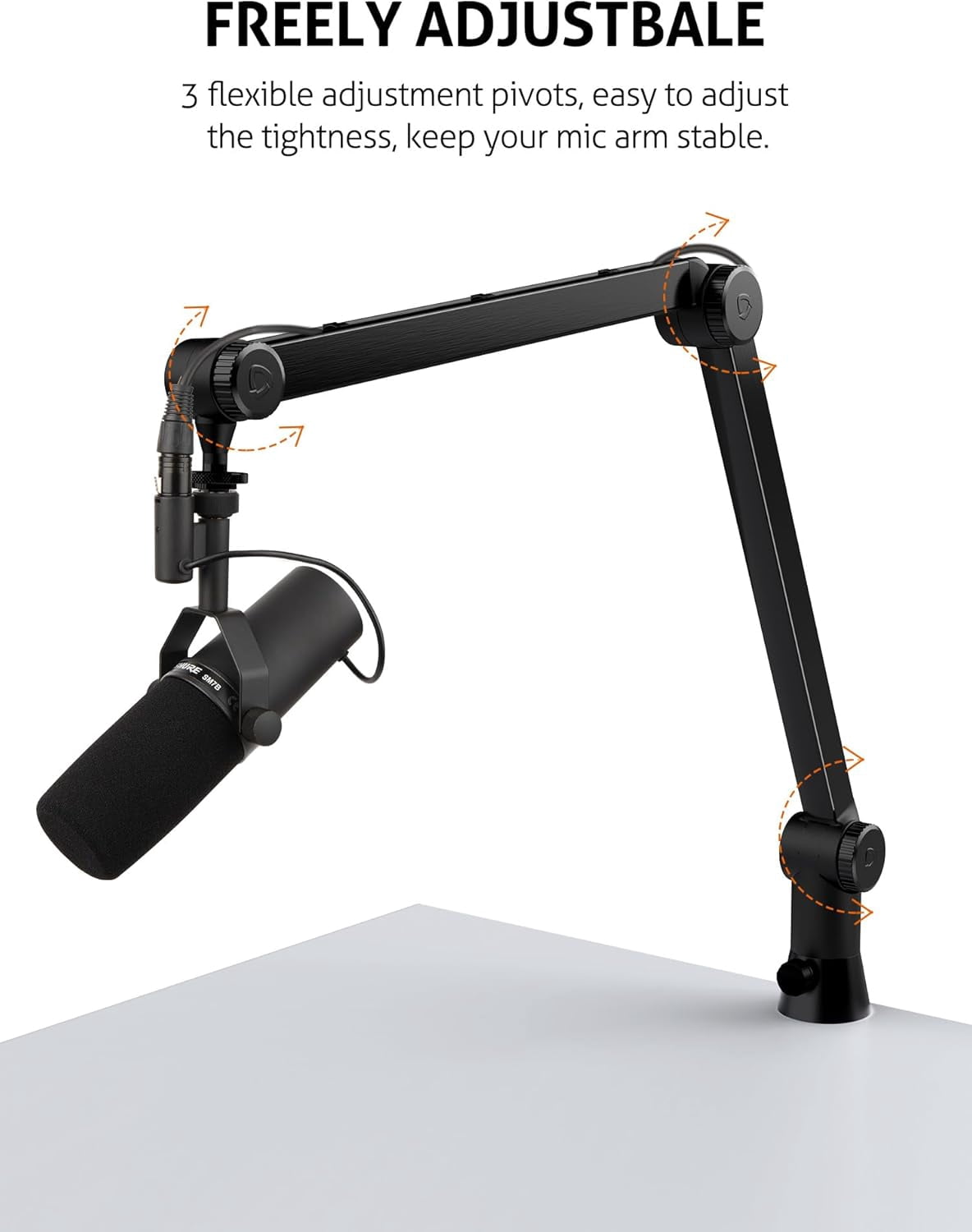 YOUSHARES Low-profile microfoonarm, boom arm compatibel met HyperX QuadCast, Fifine AM8, K688, Blue Yeti, Shure SM7B, MV7, Razer Seiren Mini/Mini V3 en meer, stabiele flexibele standaard