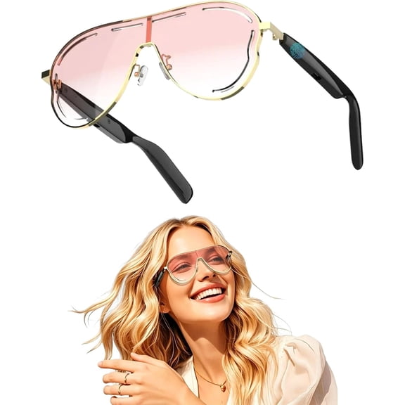 Smart Bluetooth 5.4 Open-Ear Audio Sunglasses, Anti Blue Light Glasses with Mic Speakers, Touch Control for Sports Driving, unisex, dusty pink-1pc