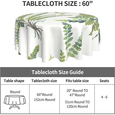 Fern Botanical Round Tablecloth Stain Wrinkle Resistant Washable Polyester 60 Inch Table Cloth For Dining Indoor Outdoor Party Bbq Canada Fern Botanical Round Tablecloth Stain, Round Tablecloth Length